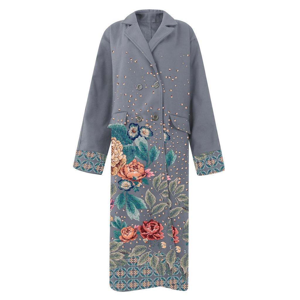 Женская мода для отдыха с длинными рукавами и лацканами, кардиган с принтом, пальто