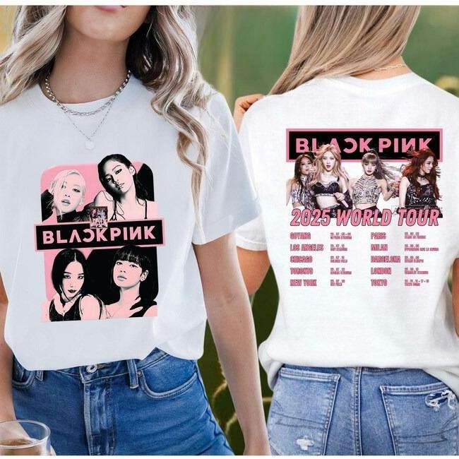 2026 Футболка Blackpink, Футболка Born Pink, Футболка для фанатов Kpop, Футболка с мерчем Kpop, Футболка с мирового тура Blackpink, Футболка Black Pink