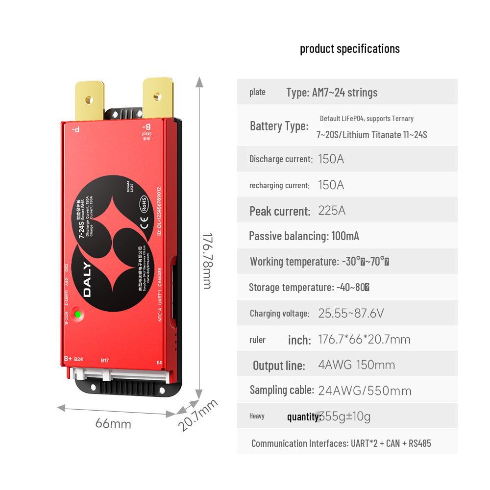 Dali Smart Bluetooth 100A Outdoor Power Supply: 4-24 String Series/Parallel Lithium Battery Protection Board