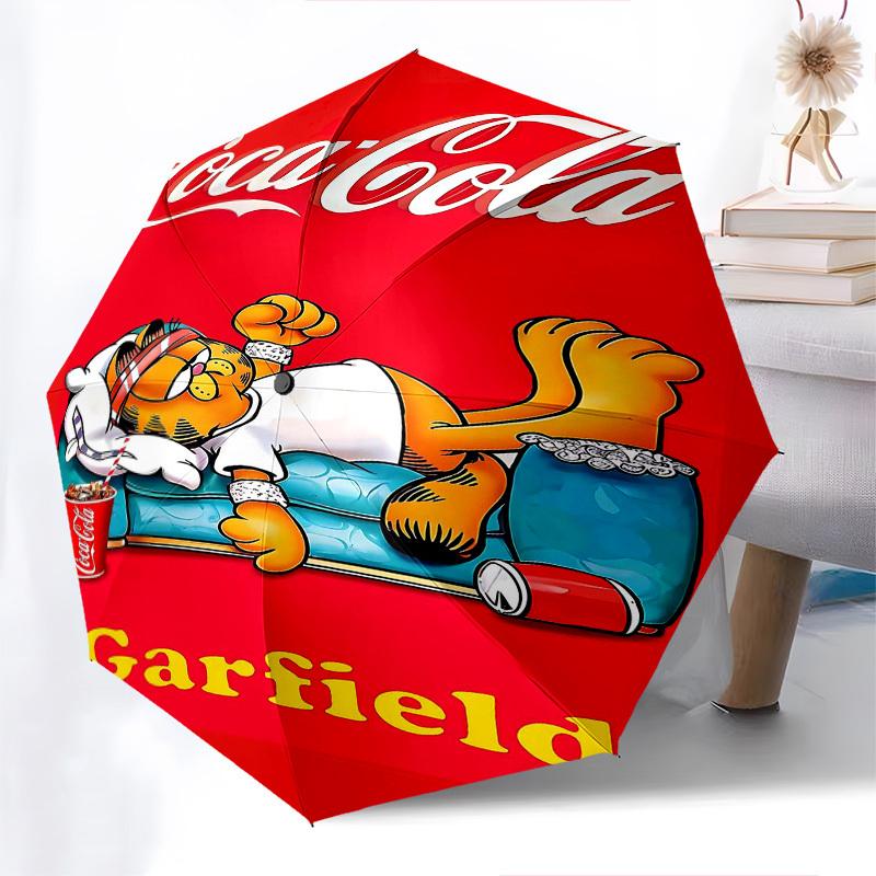 1 шт. Зонт-трость Garfield Coca-Cola с автоматическим открыванием/закрыванием, 8 спиц, ветрозащитный купол, компактный, портативный, для путешествий 10287