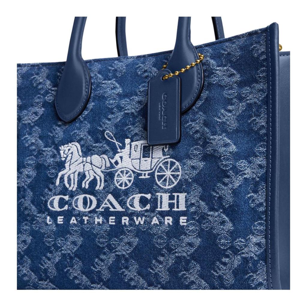 Coach Синяя джинсовая большая сумка-тоут сsignature-принтом «Лошадь и карета» для повседневного использования