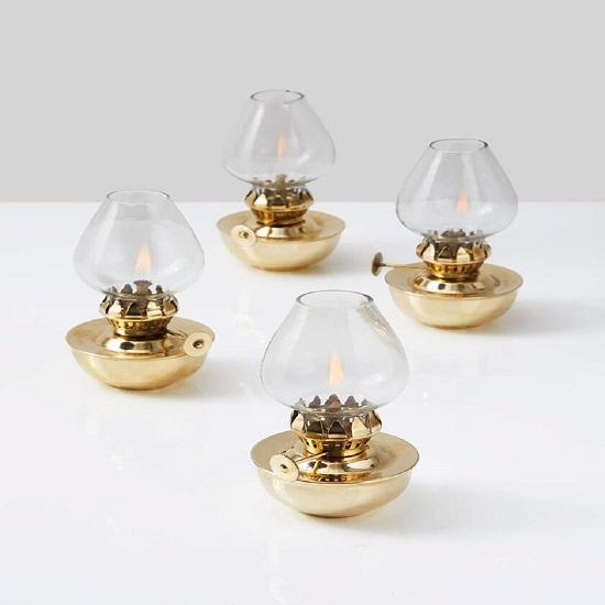 Set of 4 Vintage Glass Oil Lamp, Brass Mini Oil Lamp, Antique Oil Lamp for Home Decor, Nautical or Victorian Wedding, Store Window
