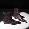 Женские коричневые ботильоны из искусственной кожи, винтажные сапоги с заостренным носком, увеличивающие рост, модные рыцарские сапоги 2024 года на молнии сзади