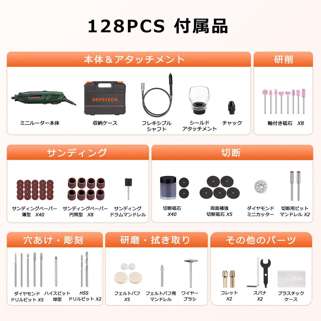 DEPSTECH Mini RPM 128 Electric Hand Shield Flexible and Stain Storage Case Included Router, 40,000 High-Speed Rotation, Accessories, 6-Speed Router,