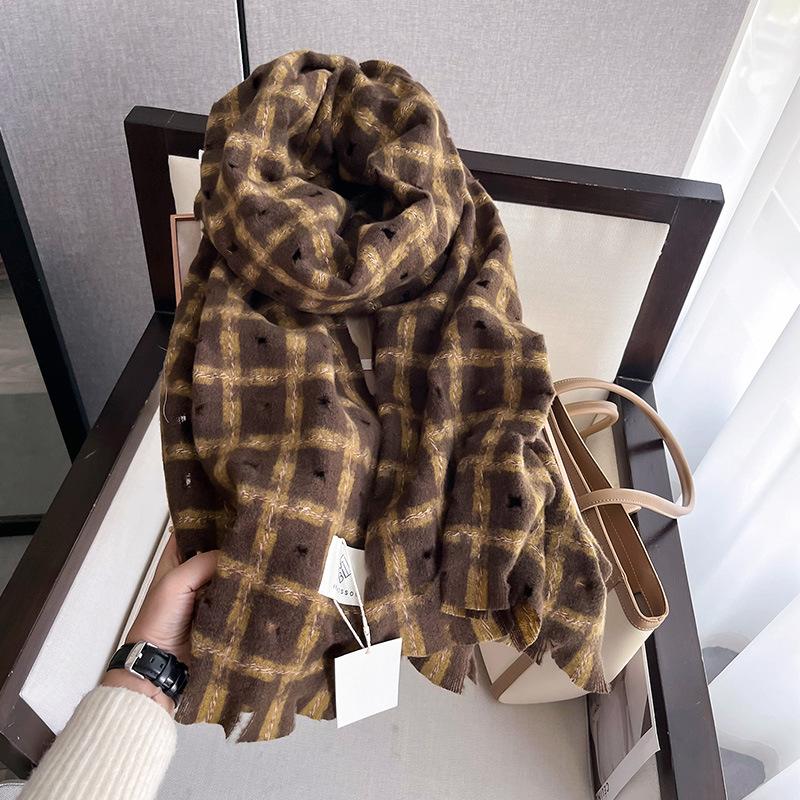 New Korean Version Scarves for Men and Women In Autumn and Winter, Checkered Couple Dual-purpose Warm and Windproof Scarf Shawl