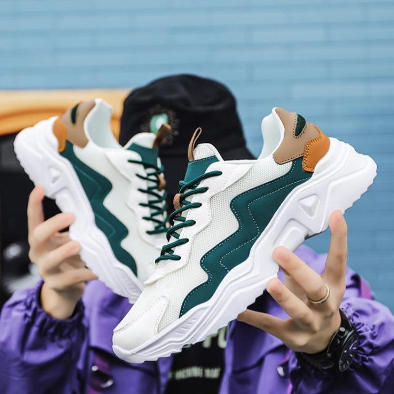 Модные кроссовки на платформе, мужские, новые осенние, низкие, сетчатые, на шнуровке, кроссовки для мужчин, разноцветные, универсальные, на толстой подошве, вулканизированные туфли