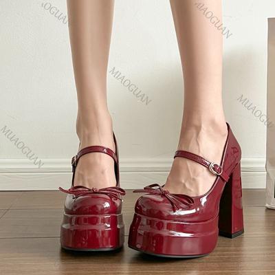 Модная обувь Мэри Джейн на супервысоком каблуке, женская, ретро, с круглым носком, с мелким вырезом, с бантом, на платформе, на ремешке, на блочном каблуке, однотонные туфли-лодочки, одинарная обувь