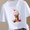 (Азиатский размер) милый прекрасный милый 90-х Женский принт Модная футболка Топ Одежда Футболка Женщина Принт Женский Короткий рукав Графические футболки