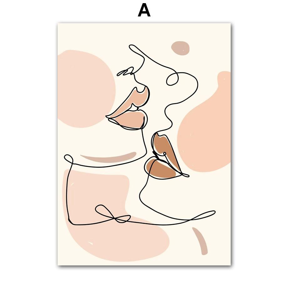 Настенное искусство, акварельная линия, цветочная девушка, тело, лицо, холст, картина, минимализм, домашний постер, украшение для гостиной, принты, фотографии