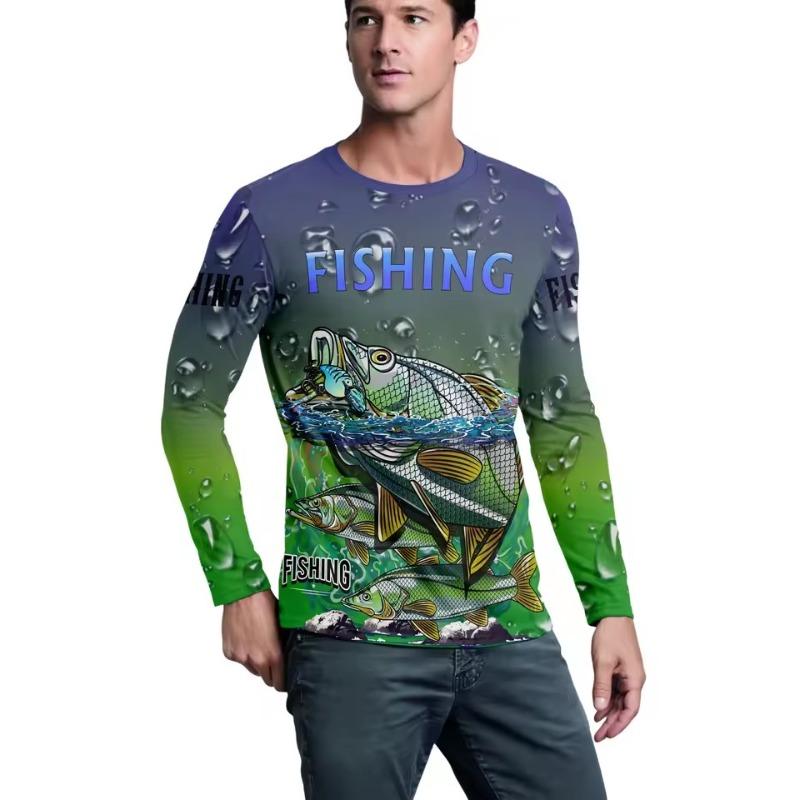 Мужские футболки с круглым вырезом, длинными рукавами, с полным принтом рыбы по всему телу, влагопоглощающие, быстросохнущие, для рыбалки, походов, велоспорта, спорта, 3D