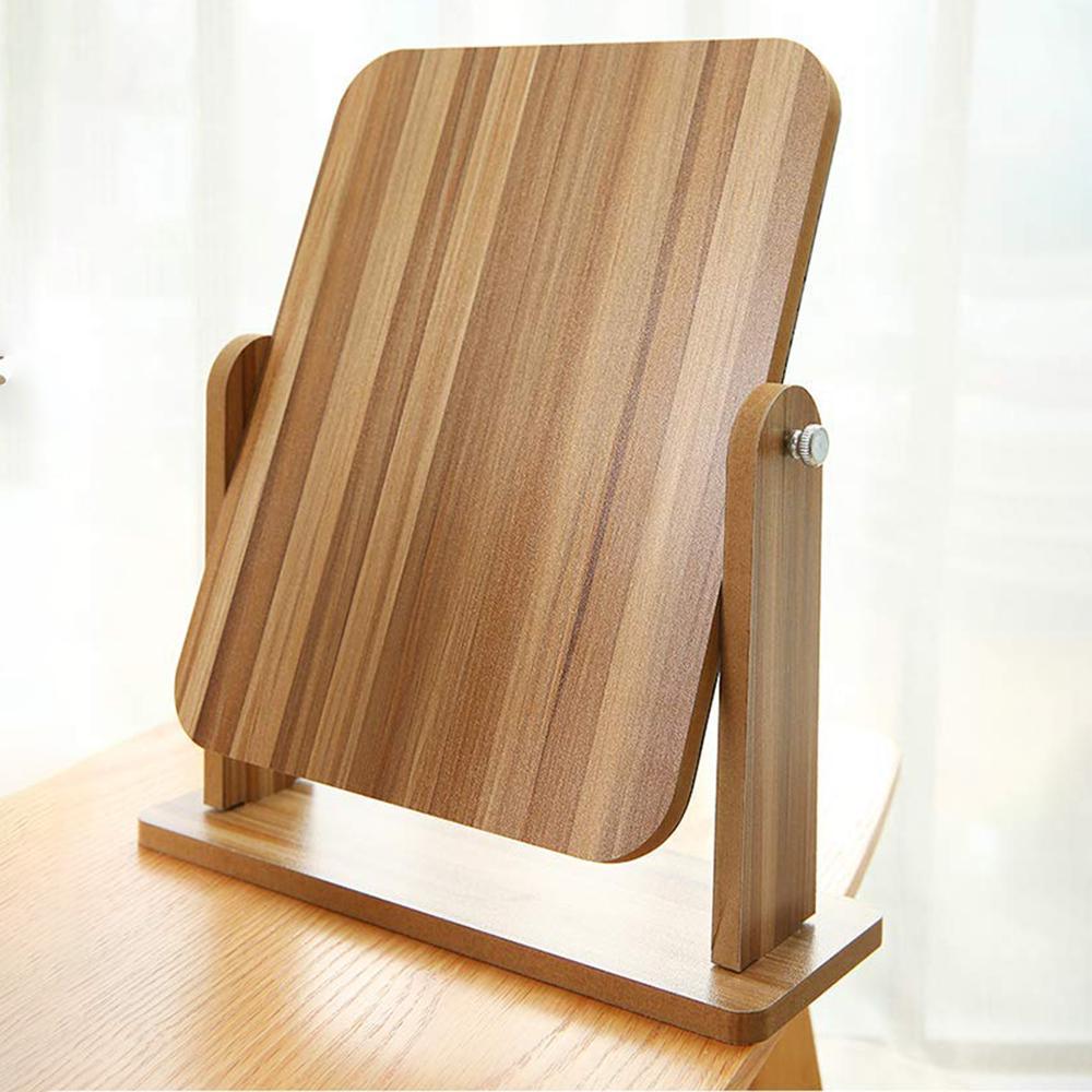 360 Degree Rotating Vanity Mirror with Wooden Base Vintage Desktop Makeup Mirror Size S