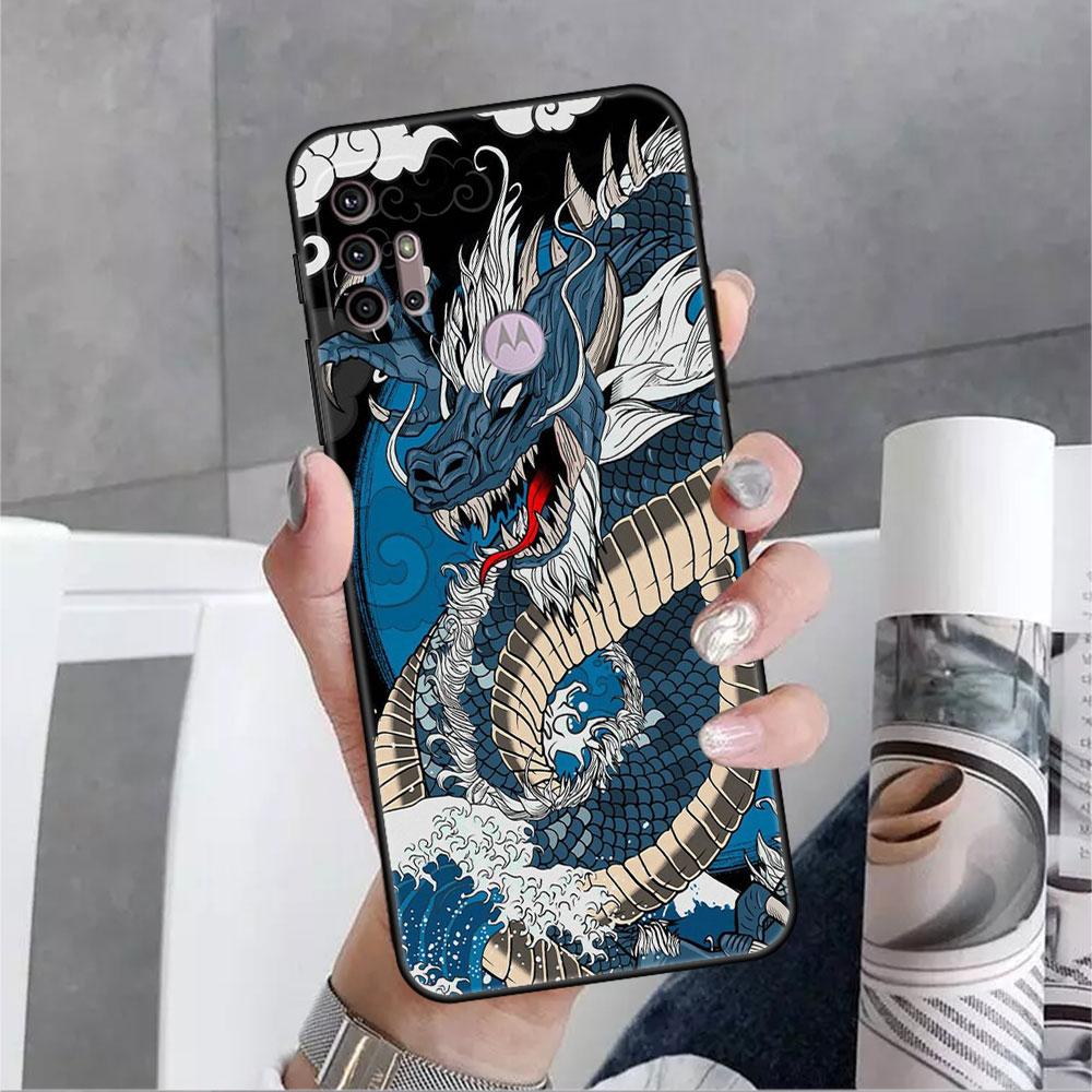 Чехол для Motorola G30 G60 G22 G9 Play G82 G52 G8 G9 G50 One Fusion Edge 20, черные мягкие чехлы для телефона, модный китайский винтажный дракон