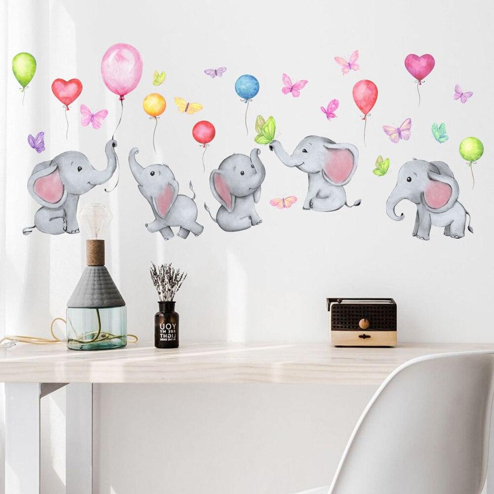 Cartoon Elephant Balloon Wall Sticker for Baby Kids Room Home Decoration Bedroom Living Room Wallpaper Cute Nursery Stickers