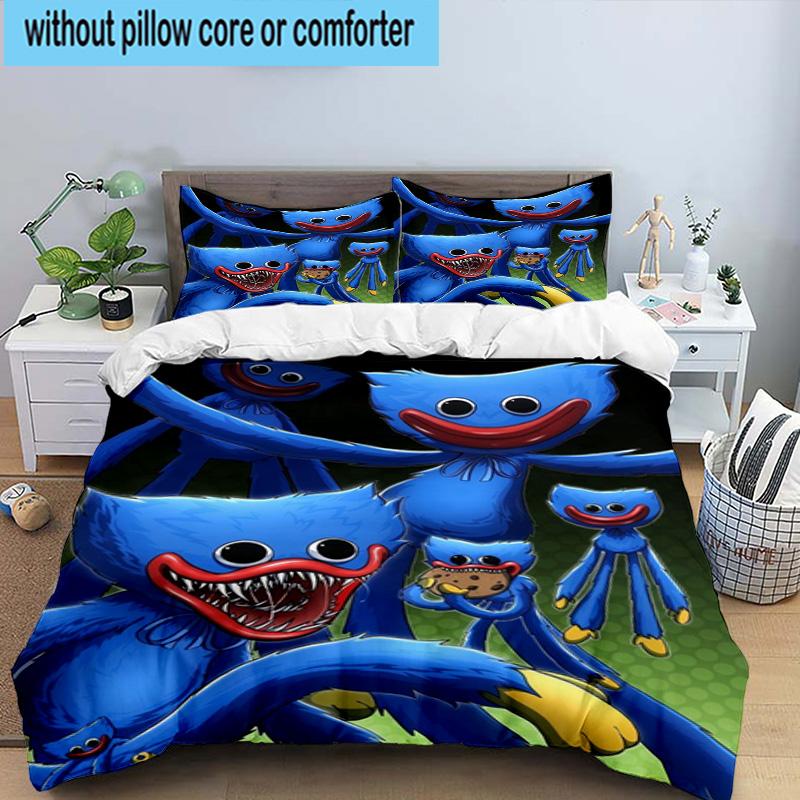 Blue Monster Huggy Family 3pcs Bedding,Including 1pc Duvet Cover And 2pcs Pillowcases Perfect for Christmas,Ideal for Bedroom, Dormitory