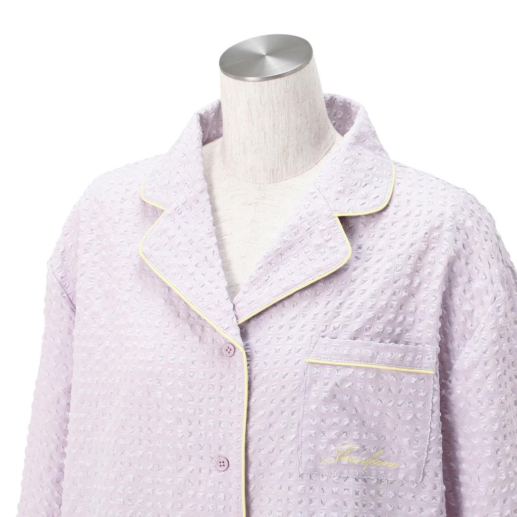 Francfranc Фиолетовый пижамный комплект с вышитым логотипом и жаккардовым узором в клетку, Домашняя одежда и одежда для отдыха, Модель 2025