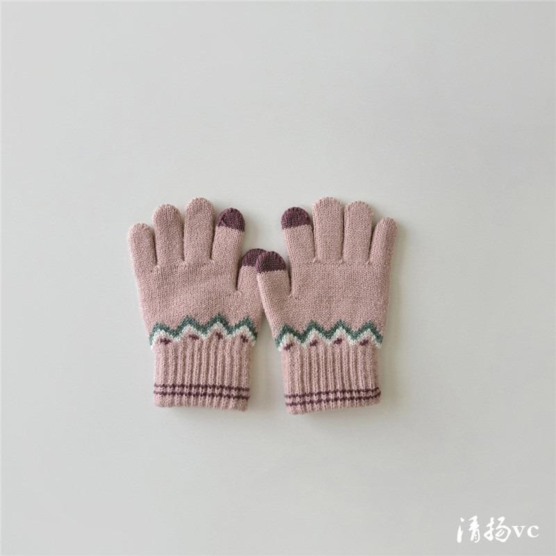 -Year-old Children's Gloves Retro Knitted Gloves Boys and Girls Winter Warm Baby Wool Finger Gloves