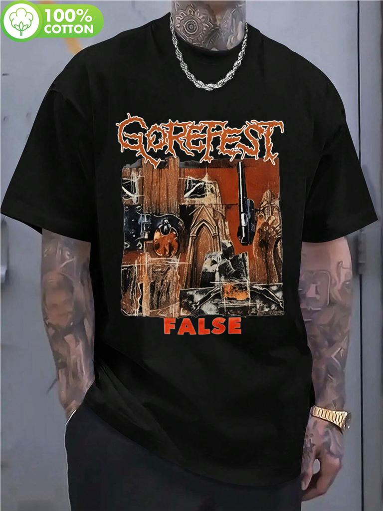 ZX Summer Hot Selling Orefest Fake Printed Tshirt Unisex Black Pure Cotton Tshirt Mens Round Neck Short Sleeved Tshirt