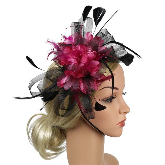 Сетчатая однотонная шляпка-fascinator, форма цветка из искусственных перьев, головной убор для вечеринки, аксессуары для волос
