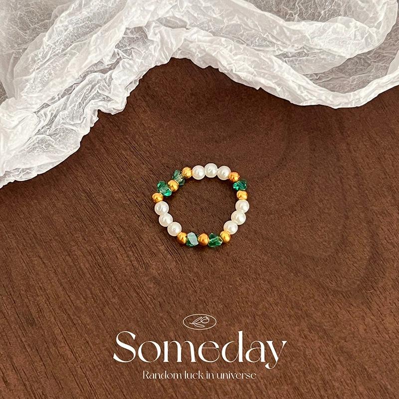 Кольцо с жемчугом, эластичное, женское, литературное, для ношения в несколько рядов, на указательный палец, высококачественное, ручной работы, ювелирное изделие