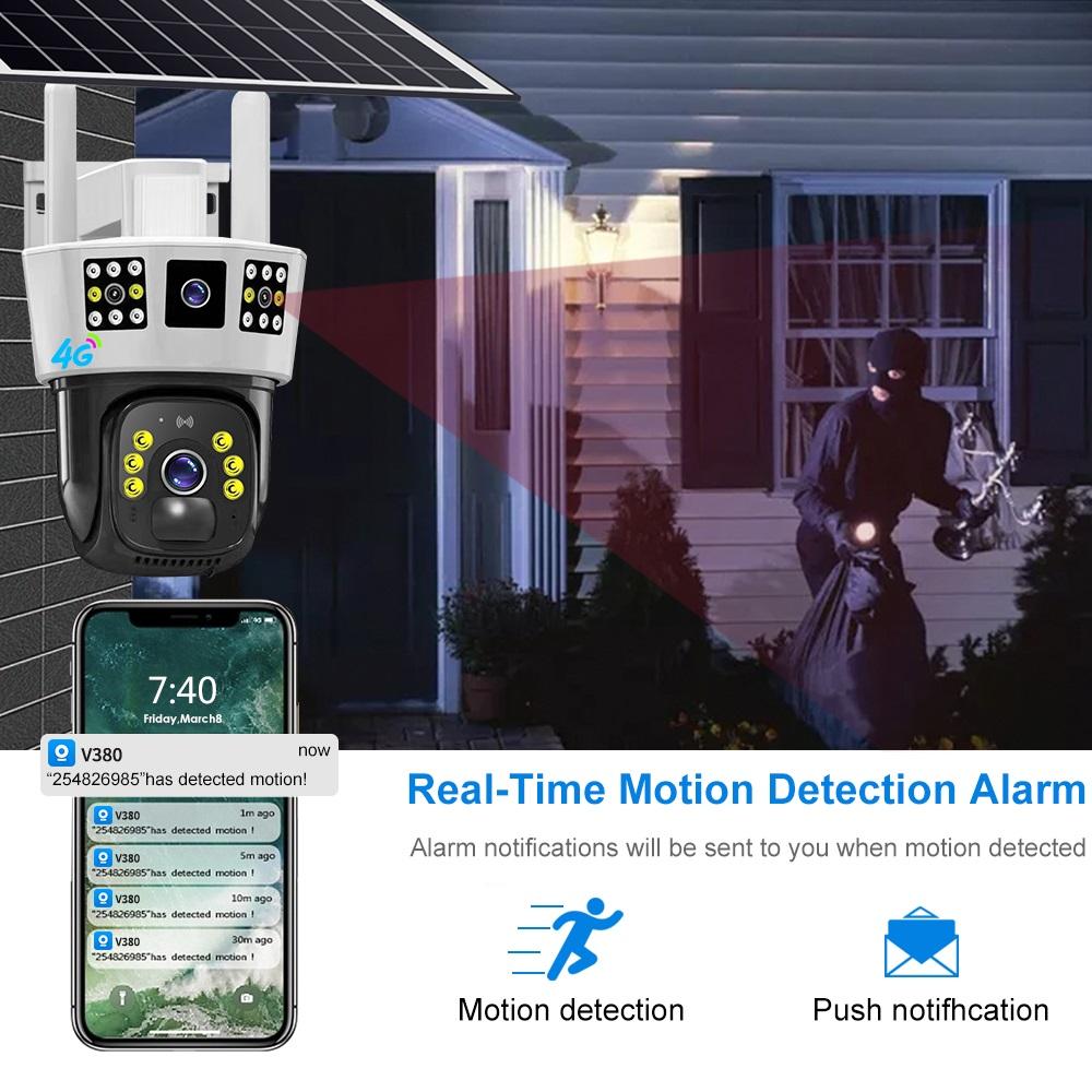 Triple-Screen Solar-Powered Surveillance Camera: 360° Outdoor Day-Night Full-Color Remote Wireless 4G/Wifi Camera Three-screen Surveillance