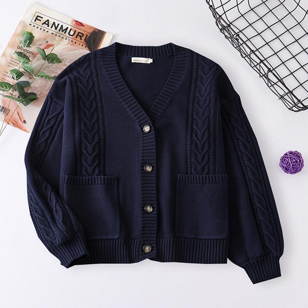 Женский однотонный кардиган на пуговицах с длинным рукавом, вязаный жакет, вязаный свитер