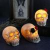 Horror Skeleton Head Statue LED White Halloween Decoration Simulation Skull Ghost  House Ornaments