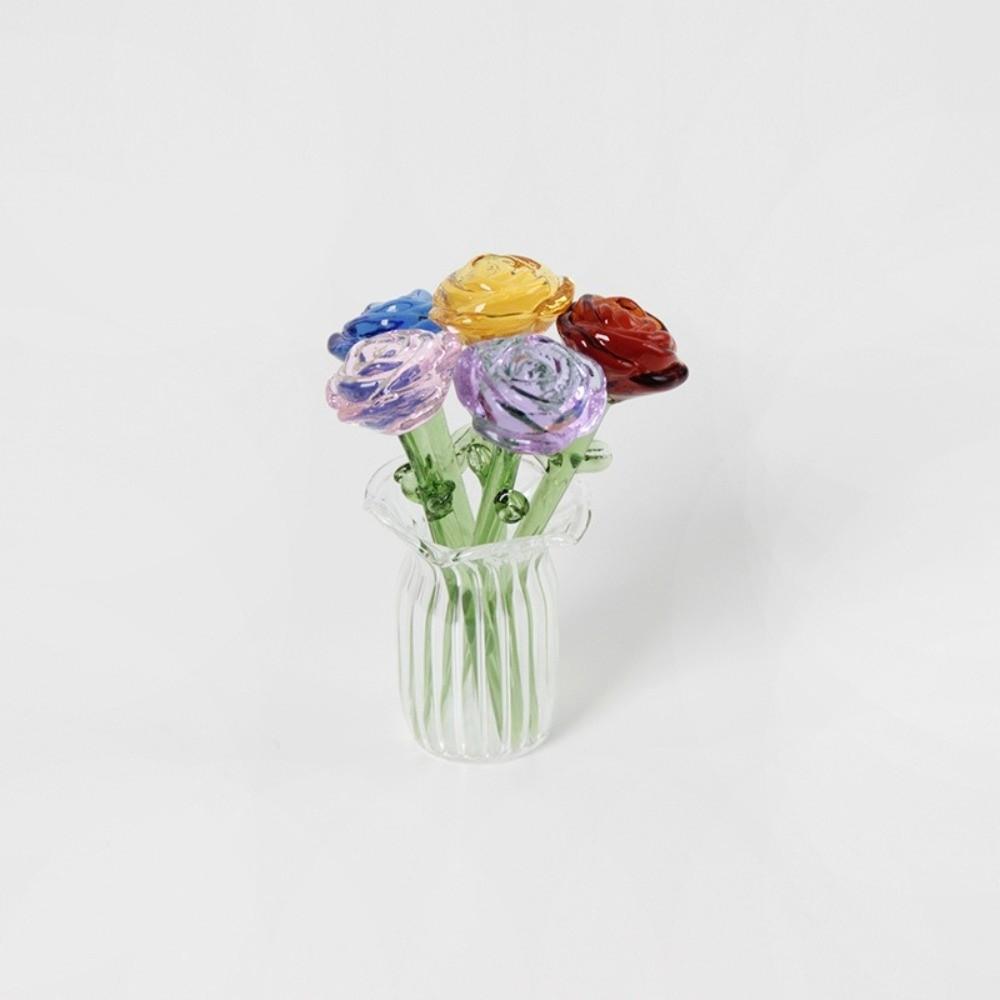 Colored Glaze Glass Flower Bouquet Simulation Floral Hand-blown Glass Flower  Home Room Decoration
