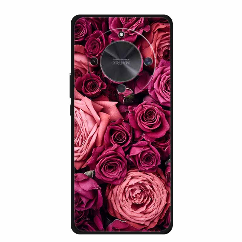 Чехол для телефона для Honor X70 5G 2025 Чехол X 70 Coque Цветы Черный Силикон Мягкая Задняя крышка для Honor X70 Чехлы HonorX70 Funda 6.79"