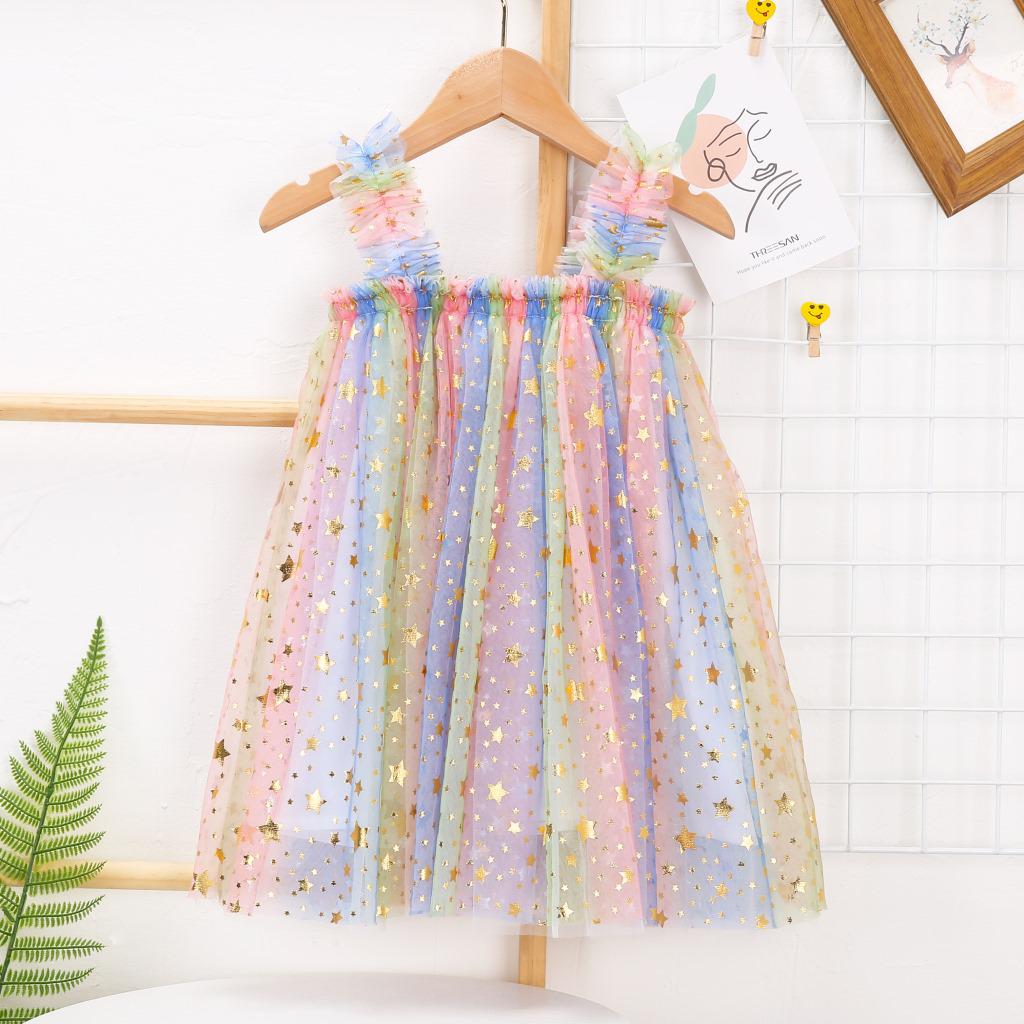 New Girls' Summer Rainbow Mesh Princess Dress & Tutu Skirt