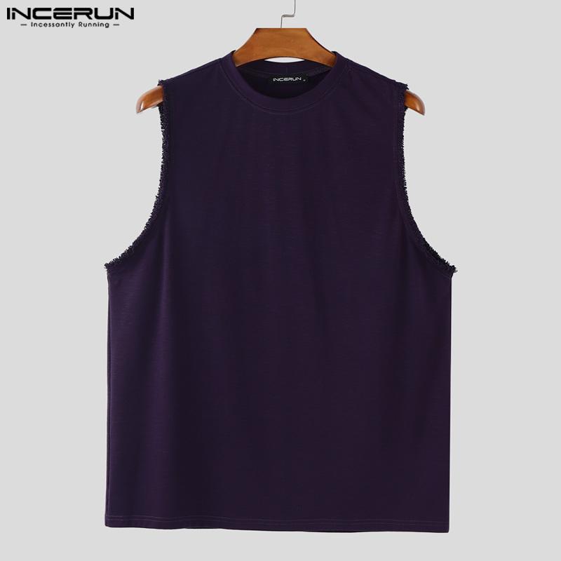 INCERUN Summer Men O Neck Tassel Sleeveless Casual Loose Tank Tops