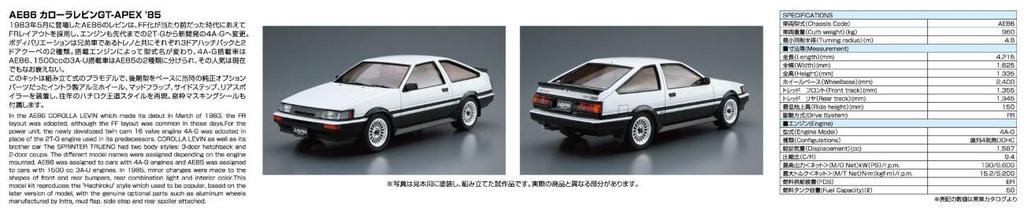 AOSHIMA Модель автомобиля серии Toyota AE86 Corolla Levin 1985 Пластиковая модель 1/24 № 17 GT-APEX