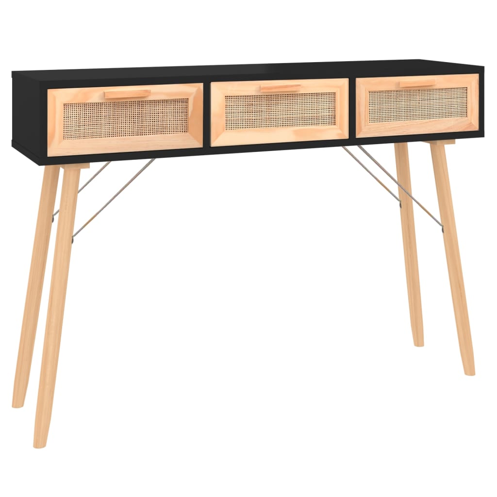 Console Table Black 105x30x75 cm Solid Wood Natural Rattan