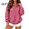 Women Long Sleeve Hoodie Leopard Print Hoodie, Oversized Half Zip Hooded Sweatshirt with Kangaroo Pocket, Fall Casual Pullover Top Wear