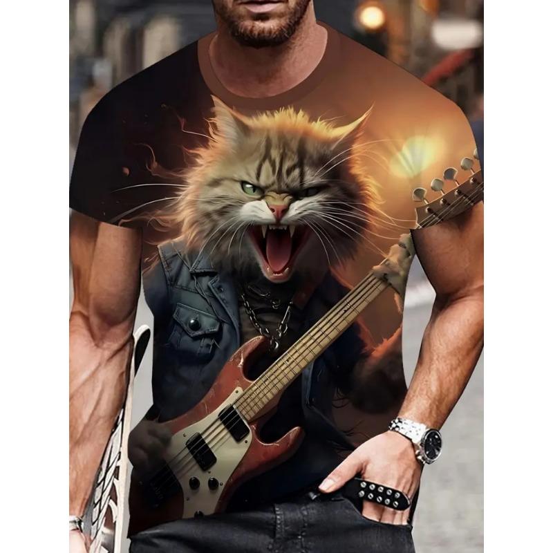 Мужская футболка с принтом 3D Animal Rock Cat, летняя модная повседневная футболка для спорта на открытом воздухе с круглым вырезом и короткими рукавами, мужская одежда, топы