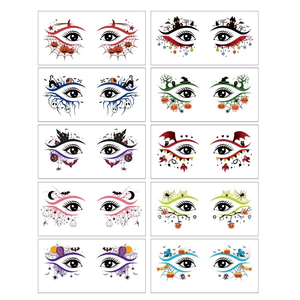 Cartoon Halloween Face Tattoo Disposable Halloween Bat Face Stickers Enhance Atmosphere