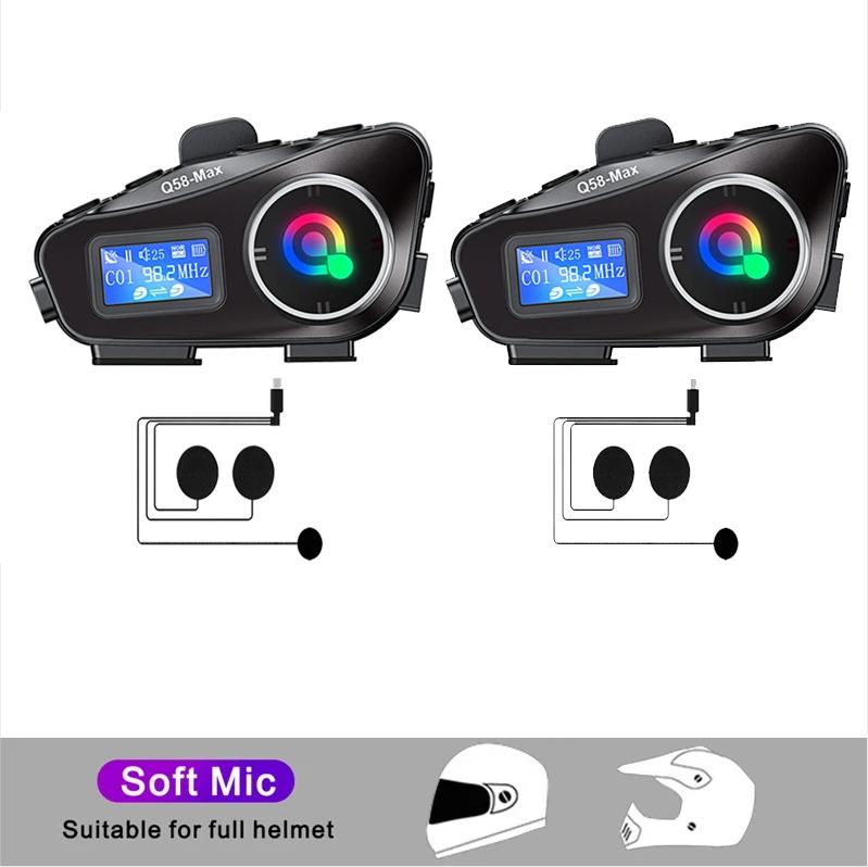 BT5.3 Мотоциклетная гарнитура для шлема Intercom 500M Intercomunicador Moto FM Радио Музыка Поделиться ЖК-дисплей Для 2 гонщиков Наушники