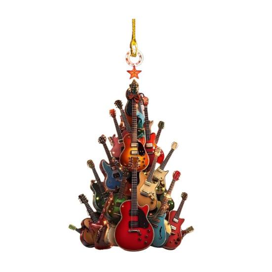 Guitar Christmas Tree Ornament 2D Acrylic Rockin' Around The Guitar Ornament Musical Instrument Hanging Decoration