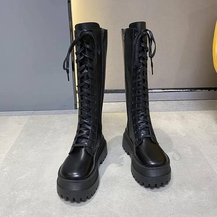 Мода 2024 Новые Утепленные Зимние Рыцарские Сапоги Женские Сапоги До Колена Длинные На Квадратном Каблуке Ретро Толстые Мотоциклетные Сапоги Черные Белые Botas Mujer