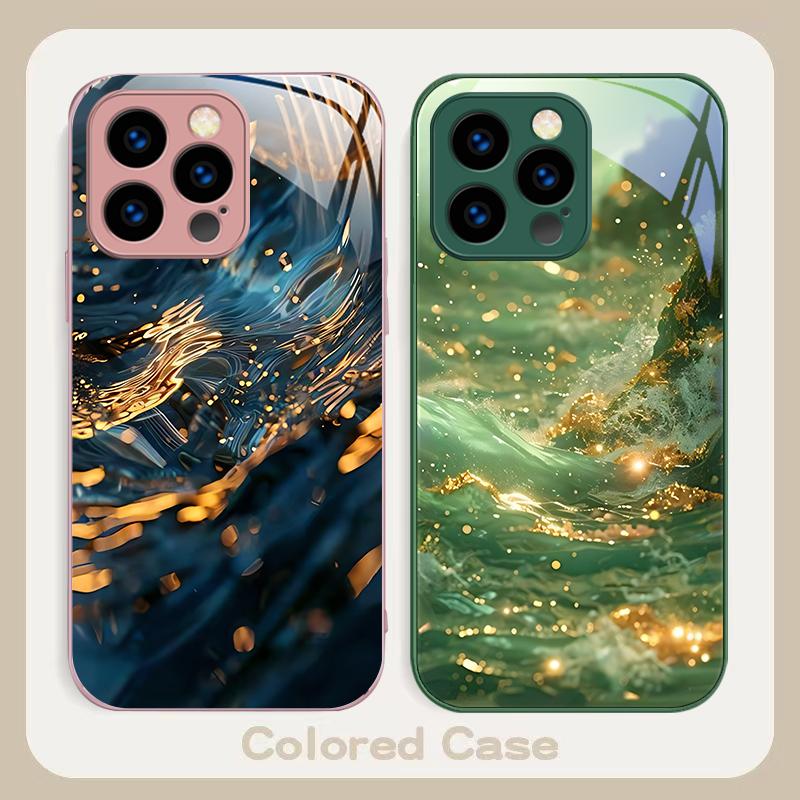 Красочные Волны Синие Для IPhone 16 Plus 15 14 13 12 Mini 11 Pro Max X XS XR 7 8 Plus 2022 Закаленное Стекло Чехол для Телефона