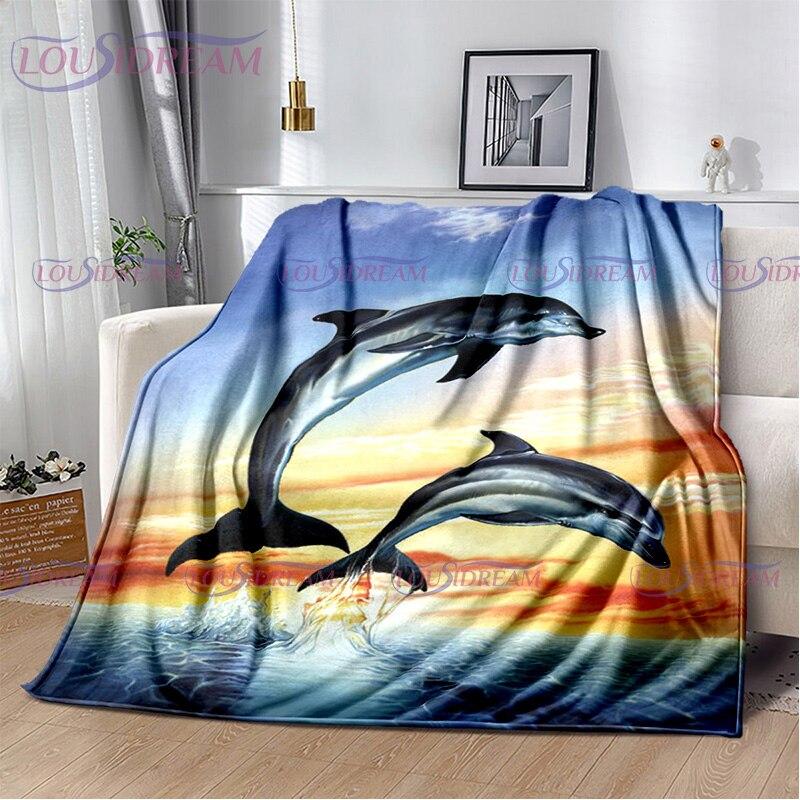 Dolphins Blanket Ocean Animal Sea Life Super Soft Warm Print Throw Blanket for Kids Adult Office Bed Sofa Couch Napping Blanket