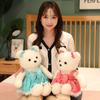 Kawaii Plush Curly Hair Teddy Bear Toys Charming Bear with Bow Suspender Dress Pillow Stuffed Soft Dolls Girls Gifts