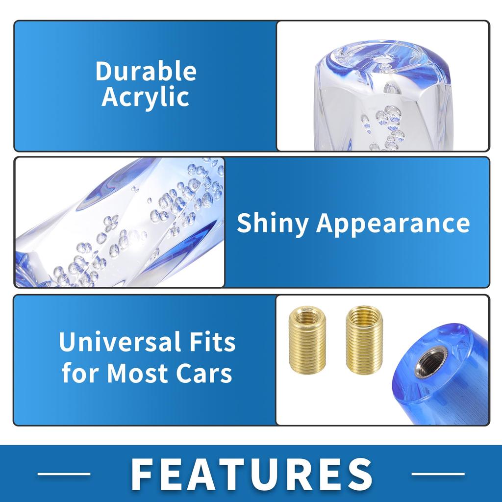 AABSOPRO Универсальная ручка переключения передач 15 см Ручка рычага переключения передач с 2 адаптерами для автомобилей с автоматической и механической коробкой передач Акриловая Синяя Прозрачная