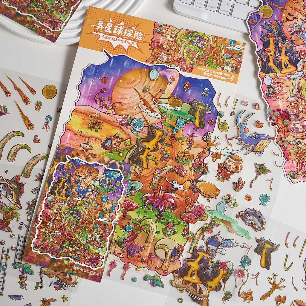 Plus Size Journey Series Kawaii 3D Cartoon Miniature Scene Stickers DIY Stacking Paste Fun Scrapbook Landscape Stickers