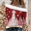Рождественский женский свитер 2024 года с длинными рукавами и диагональным воротником, женская футболка Slim Temperament с длинными рукавами