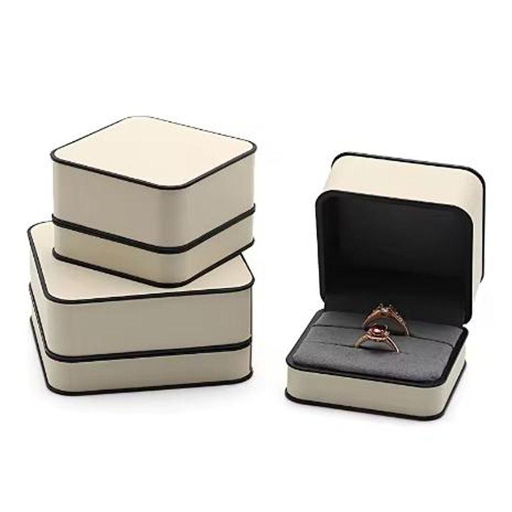 Black Edge PU Jewelry Box Round Corner Jewelry Display Box Modern Ring Gift Box  Wedding