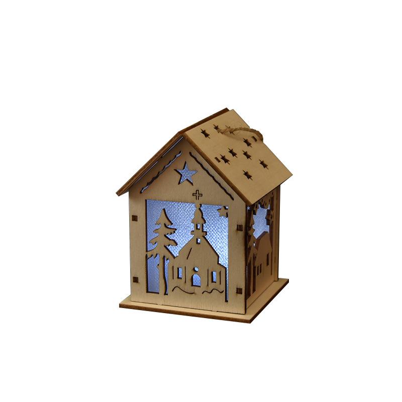 Деревянный домик, светодиодная лампа, работающая от батареек, многоцветная, домашние украшения, декор для рождественской елки, настольные украшения, подвесные огни