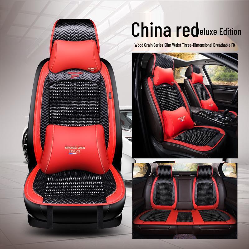 Wood Bead Ventilated Car Seat Cushion with Lumbar Support - Universal Four Seasons Cool Pad