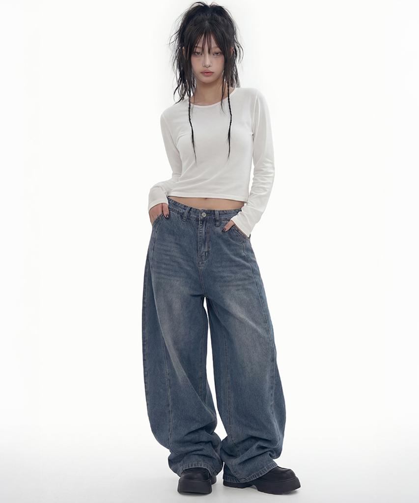 GRAVER [Unisex] Star H Wide Curved Jeans_3 Colors