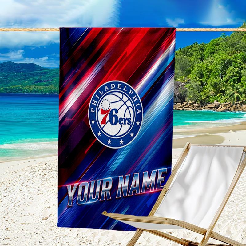 Custom Name Beach Towel Philadelphia Basketball Team Beach Towel, Soft Microfiber, Gift for Her/Him, Birthday, for Pool, Beach, Travel, Fan gifts