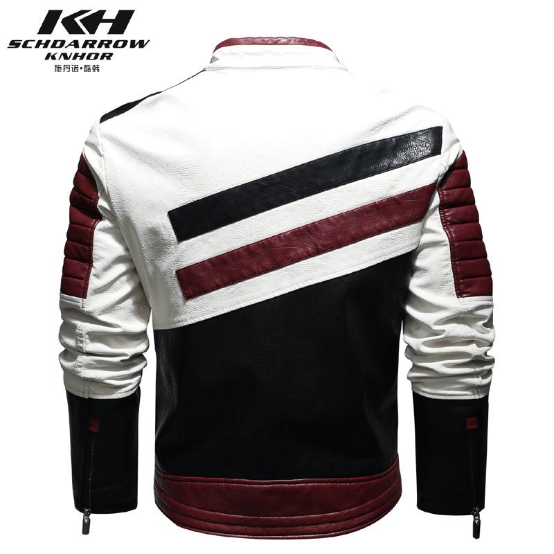 Мужская мотоциклетная кожаная куртка с воротником-стойкой, мотоциклетный гоночный костюм, лоскутная цветная куртка из искусственной кожи, модная брендовая куртка